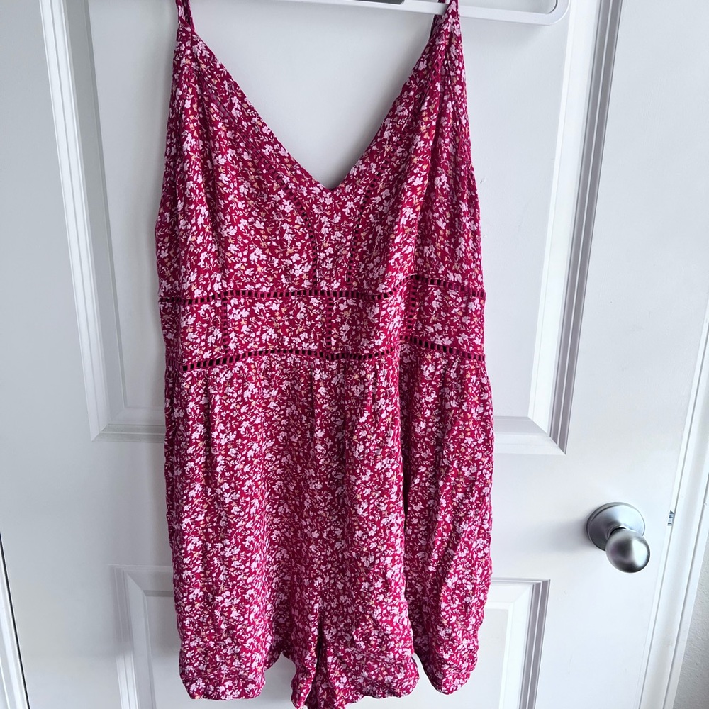 American Eagle Red Floral Romper